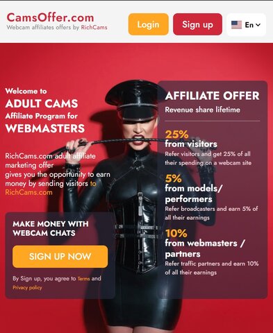Affiliate portal — revenue share program for webcam webmasters